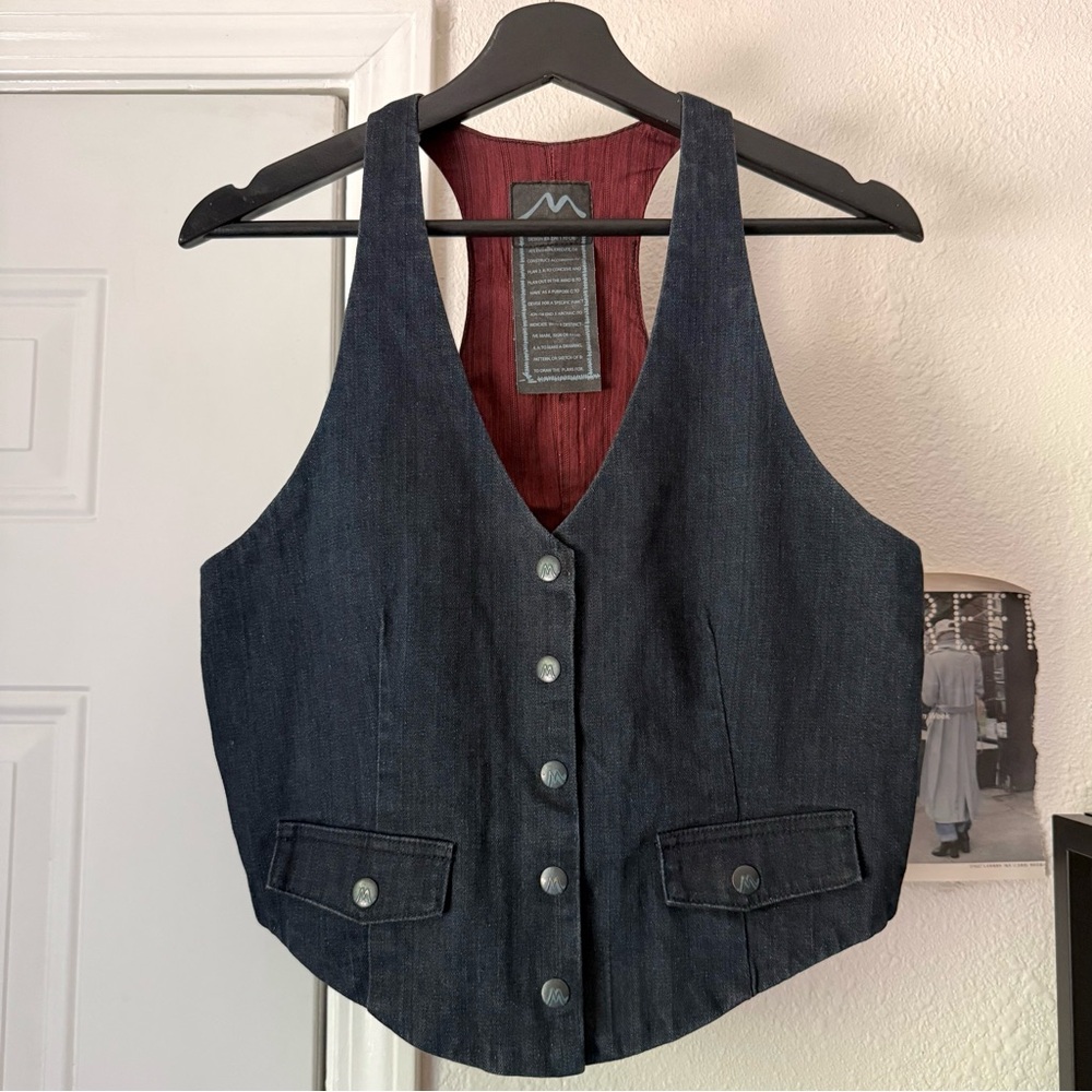 MARLOW blue denim cotton‎ silver button up vest top